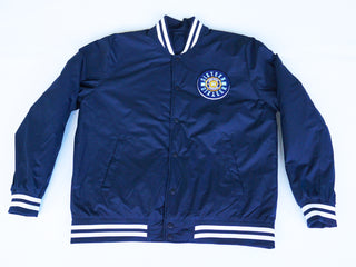 Unisex 16sports 1616 College Jacke in Navy, dünne sportliche Jacke mit Kapuze und Reißverschluss, lässiges Design, frontal sichtbar