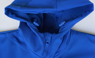 Unisex Softshell-Jacke von 16sports in Royalblau, aus wasserabweisendem Material, mit Kapuze und Reißverschluss.