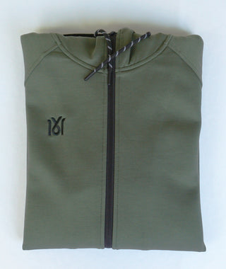 Olivgrüne 16sports 1616 TeamWear Hoodie-Jacke, Sweatshirt-Jacke mit Kapuze und Reißverschluss, sportlich und bequem.