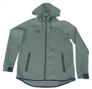 Graue 16sports Hoodie-Jacke aus Sweatstoff mit Kapuze und Reißverschluss, sportliche TeamWear für Freizeit und Training.