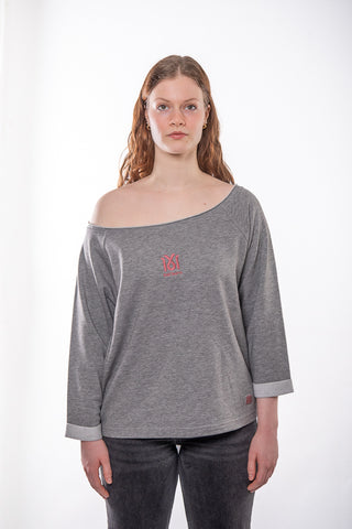 Graues Sweatshirt "Flashdance" von 16sports mit lockerer Passform, auf einem model getragen, voller Detailansicht.
