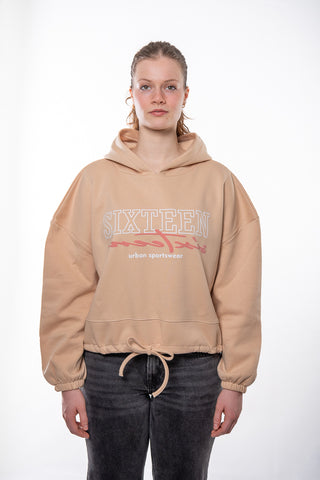 Weißer, oversized Damen-Hoodie von 16sports, Cropped Sweatshirt mit Kapuze und lockerer Passform, modischer Streetwear-Look