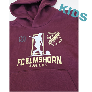 Kinder-Hoodie von 1616 x FCE für FC Elmshorn, bequemer Sweatshirt mit Kapuze und Logo-Design, ideal für Kinder.