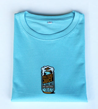 Weißes T-Shirt von 16sports mit "MTD JUICE" Druck, bequemes Baumwollmaterial, modischer Sportlook, frontale Ansicht.