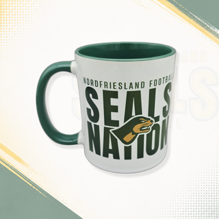 NFS Seals Kaffeebecher aus Keramik mit buntem Seals-Design, perfekt für unterwegs und den täglichen Gebrauch.
