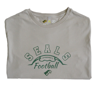 Damen Signature T-Shirt von NFS, bequemes T-Shirt in neutraler Farbe mit Logo-Print, auf einem weißen Hintergrund fotografiert