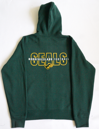 Grüner SEALS Essential Zip Hoodie von NFS, bequemer Sweatshirt mit Reißverschluss und Kapuze, auf dem Bild sichtbar.