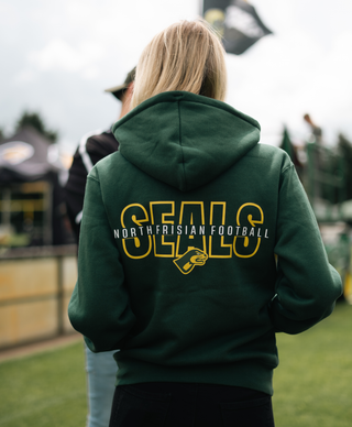 Grüner SEALS Essential Zip Hoodie von NFS, bequemer Sweatshirt mit Reißverschluss und Kapuze, auf weißem Hintergrund.
